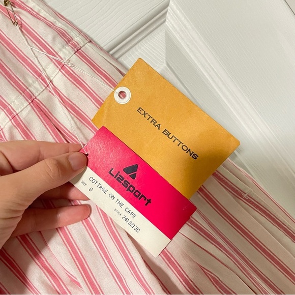 ❌soldVintage 100% Cotton Button Down A-line Striped Midi Skirt by LizSport - Picture 6 of 8